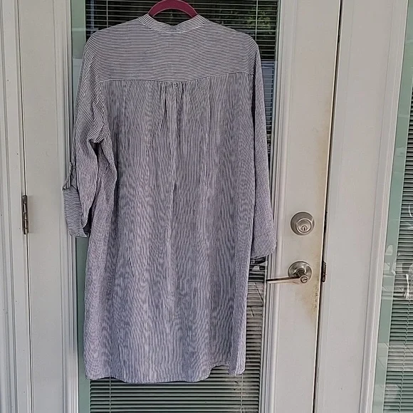 NWT Tahari Black & White Striped Linen Blend Roll Tab Sleeve Pullover Dress Sz M - Picture 4 of 8